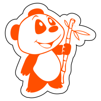 Happy Panda Holding Bamboo Sticker (Orange)